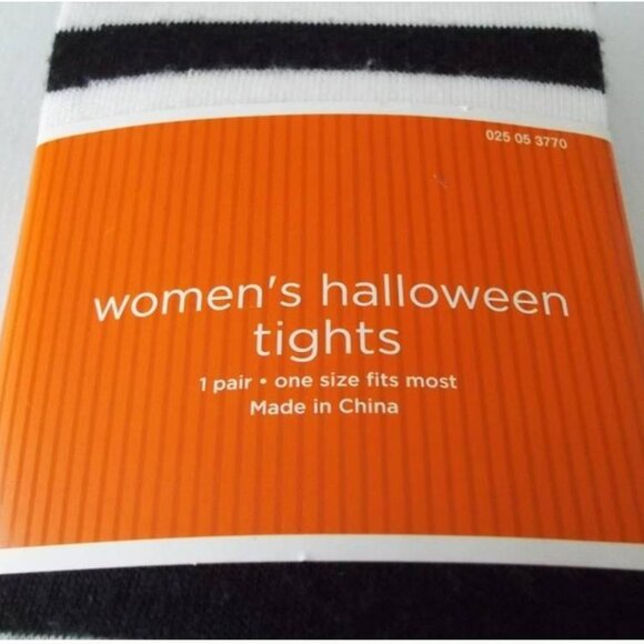 NIP NWT Halloween Black and White Striped Acrylic Knit Tights One Size - Picture 1 of 7